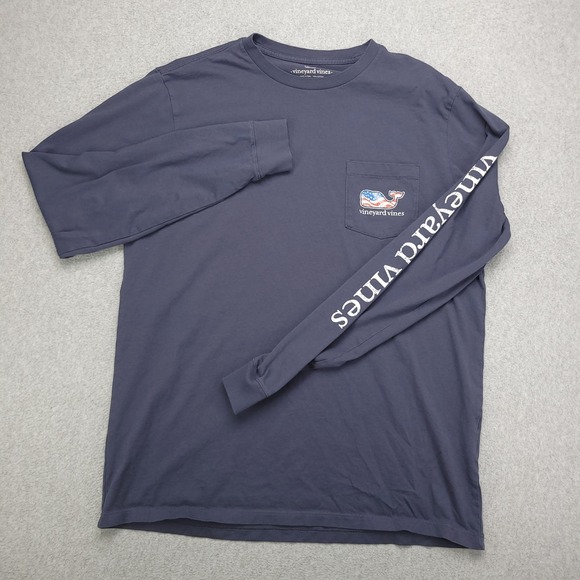 Vineyard Vines Long Sleeve Pocket‎ T Shirt Men's Medium Patriotic Whale Graphic - Picture 2 of 15